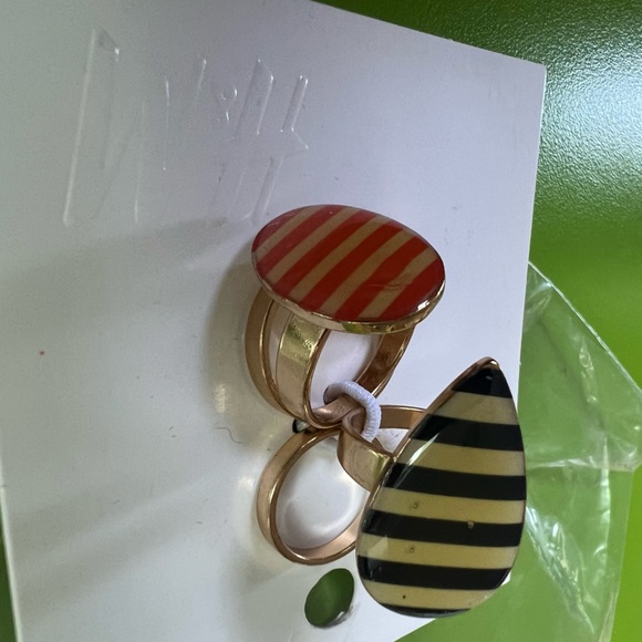 M Ring set stripes & gold modernist stacking bands statement nautical preppy - Picture 2 of 9